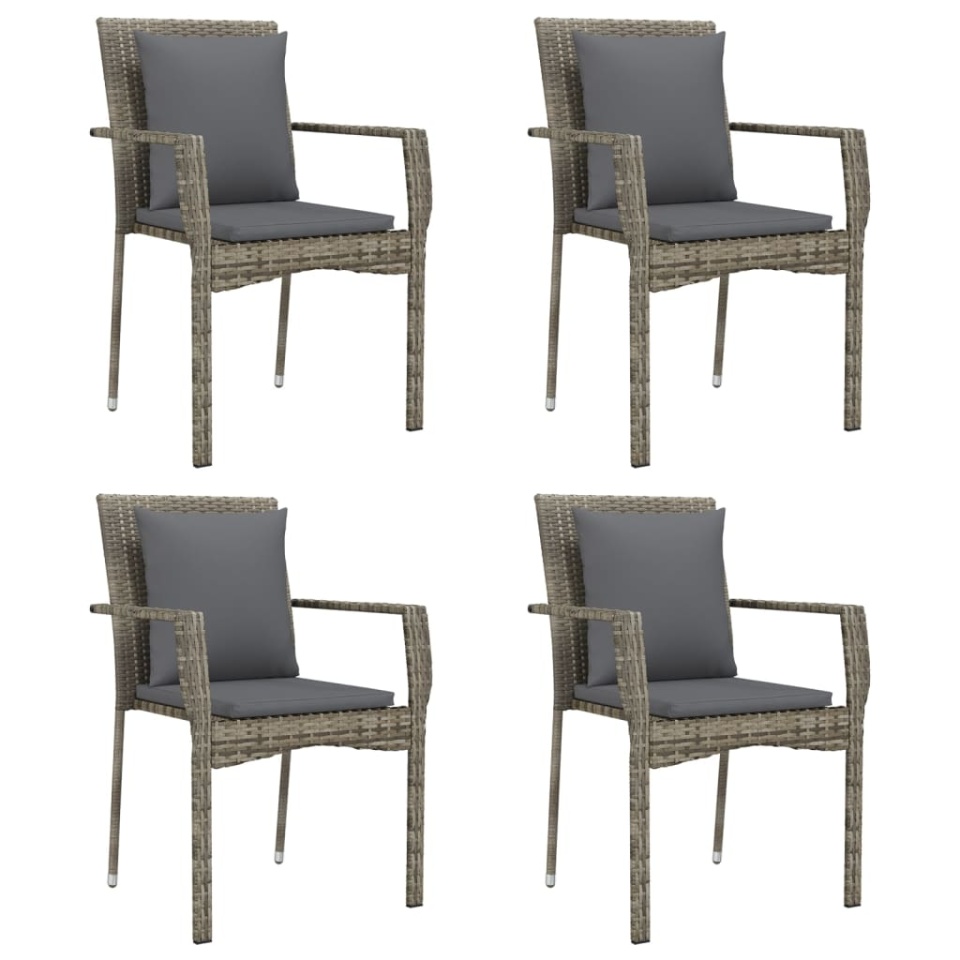 Set mobilier grădină cu perne, 5 piese, negru și gri, poliratan - 3 | YEO