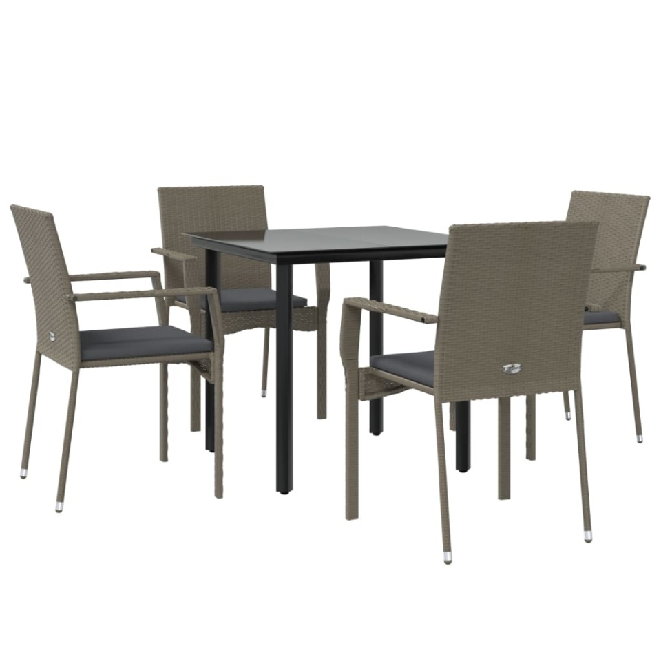 Set mobilier grădină cu perne, 5 piese, negru și gri, poliratan - 2 | YEO