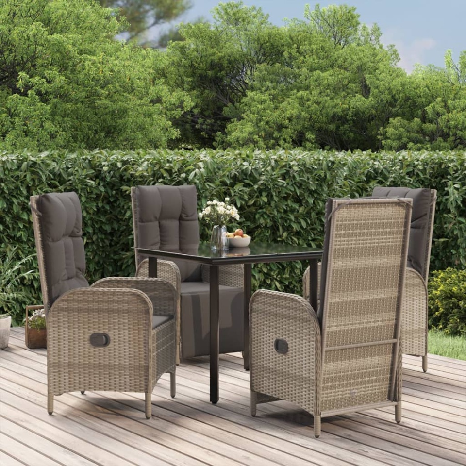 Set mobilier grădină cu perne, 5 piese, negru și gri, poliratan