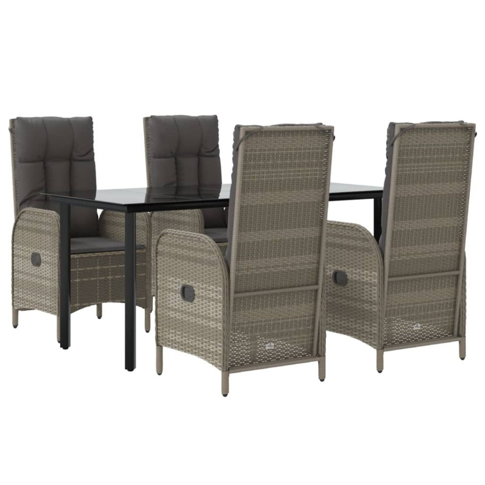 Set mobilier grădină cu perne, 5 piese, negru și gri, poliratan - 2 | YEO