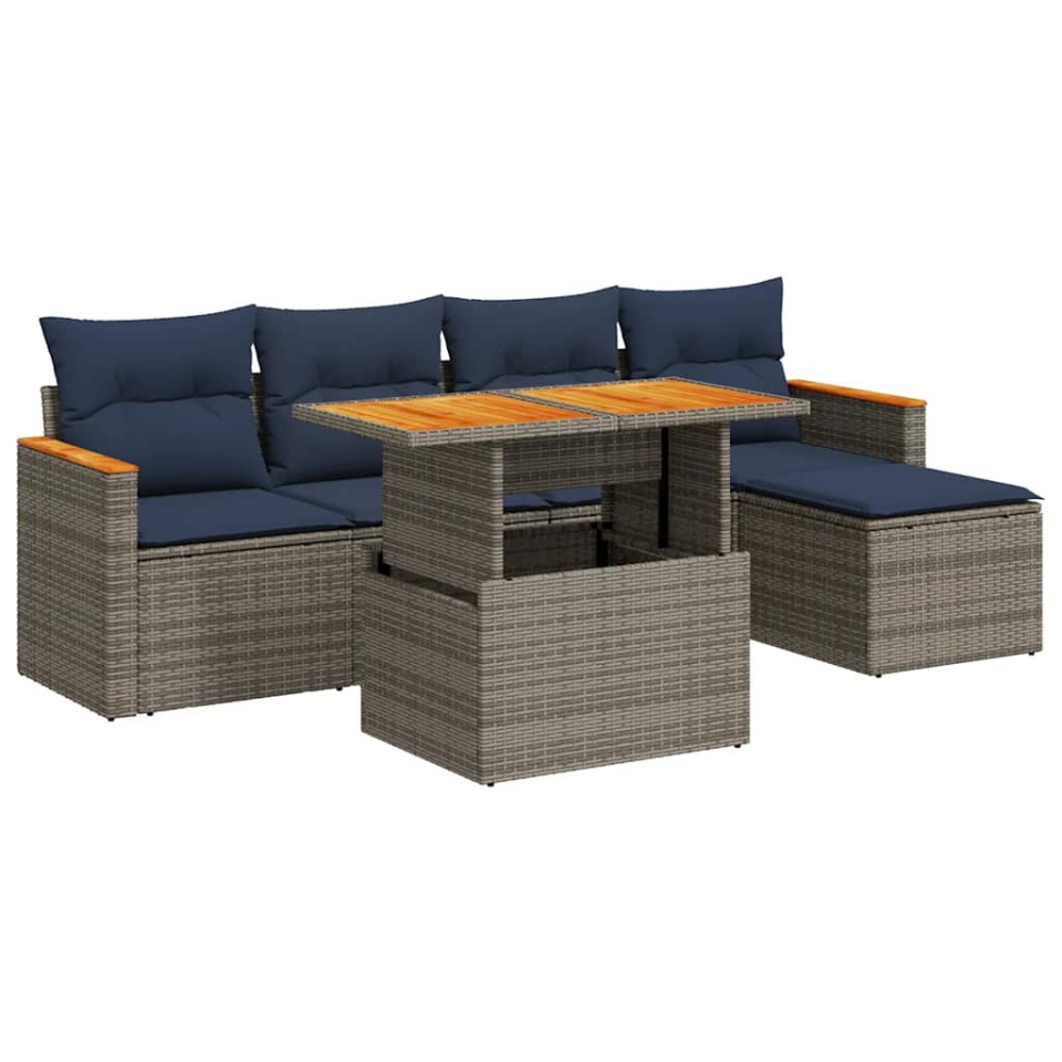 Set mobilier grădină cu perne, 6 piese, gri, poliratan - 1 | YEO