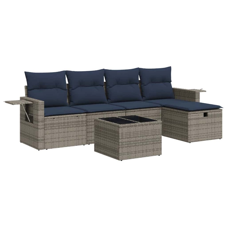 Set mobilier grădină cu perne, 6 piese, gri, poliratan - 1 | YEO