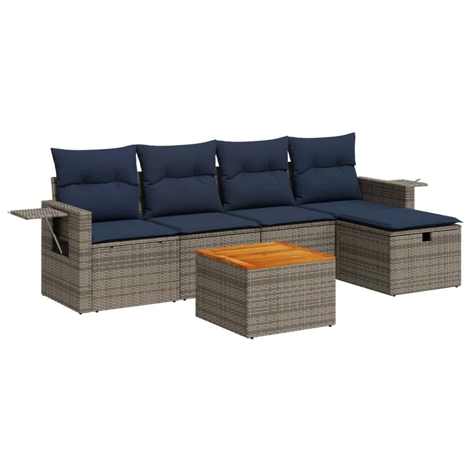 Set mobilier grădină cu perne, 6 piese, gri, poliratan - 1 | YEO