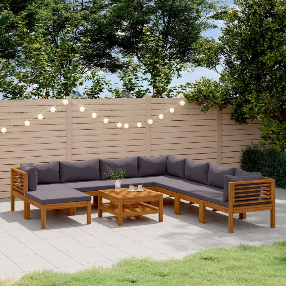 Set mobilier grădină cu perne, 9 piese, lemn masiv de acacia