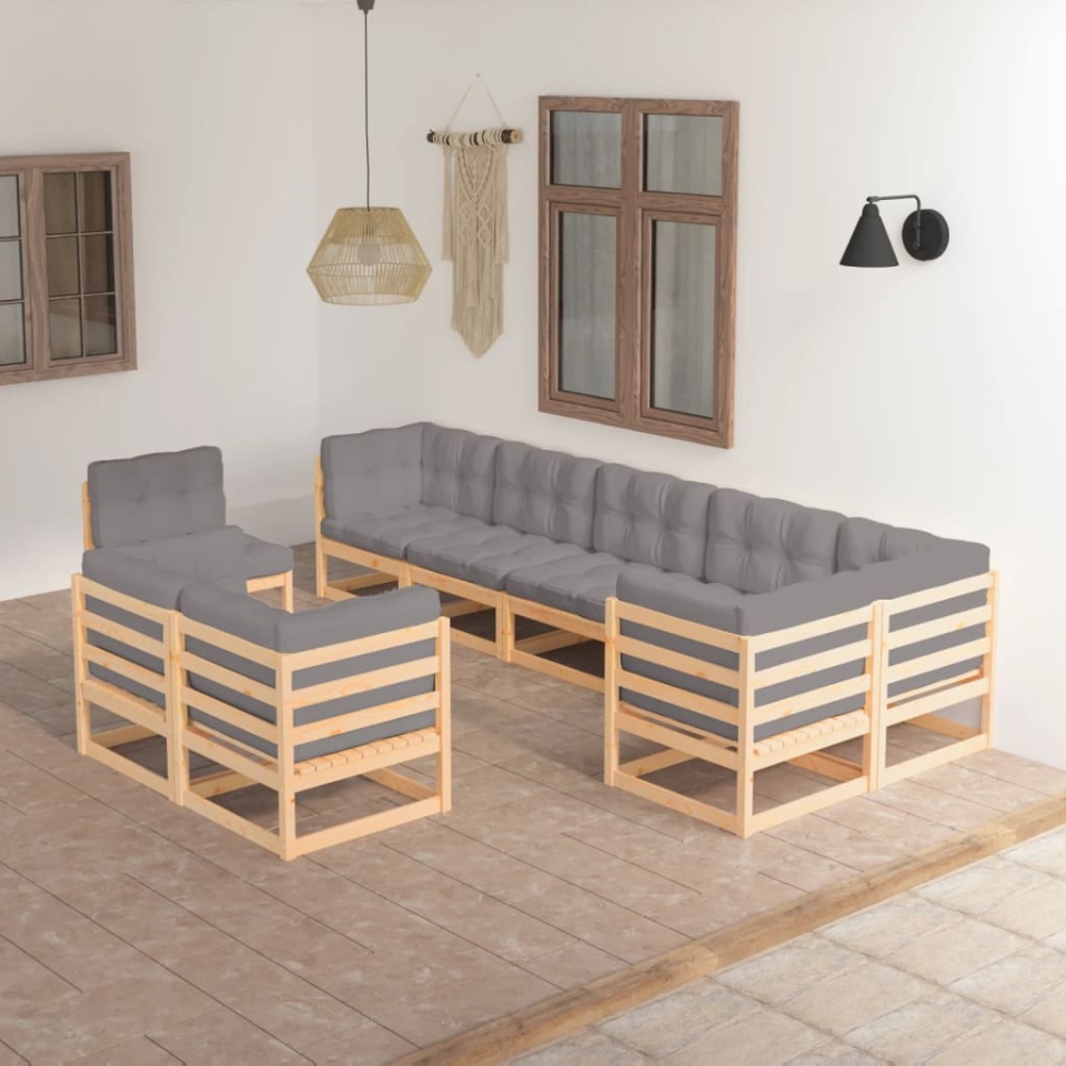 Set mobilier grădină cu perne, 9 piese, lemn masiv de pin