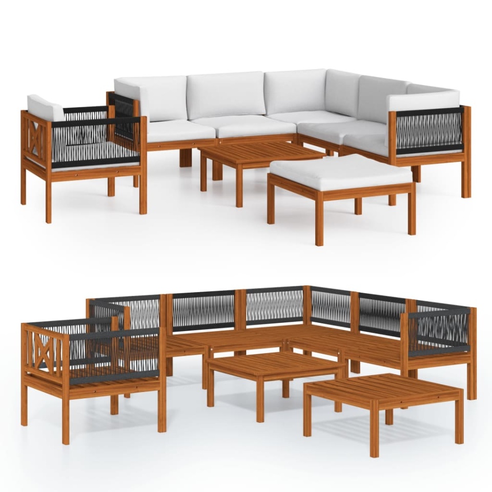 Set mobilier grădină cu perne, crem, 8 piese, lemn masiv acacia - 1 | YEO