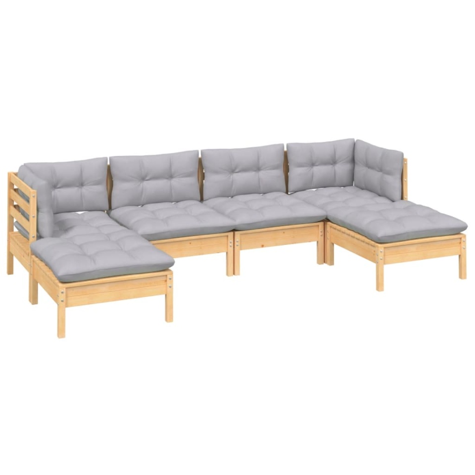 Set mobilier grădină cu perne gri, 6 piese, lemn de pin - 2 | YEO