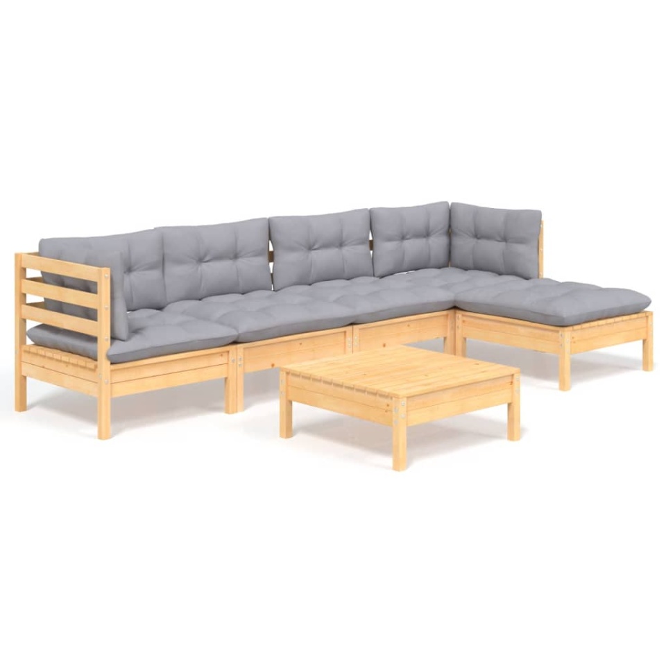Set mobilier grădină cu perne gri, 6 piese, lemn de pin - 1 | YEO