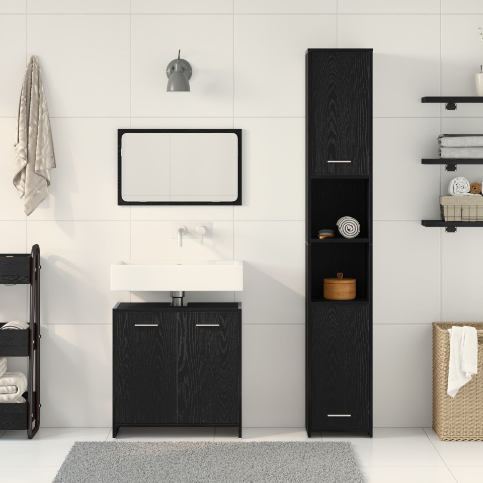 Set Mobilier pentru Baie 3 Piese Stejar Negru Lemn Prelucrat - 3 | YEO