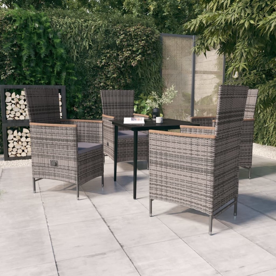 Set mobilier pentru grădină cu perne, 5 piese, gri