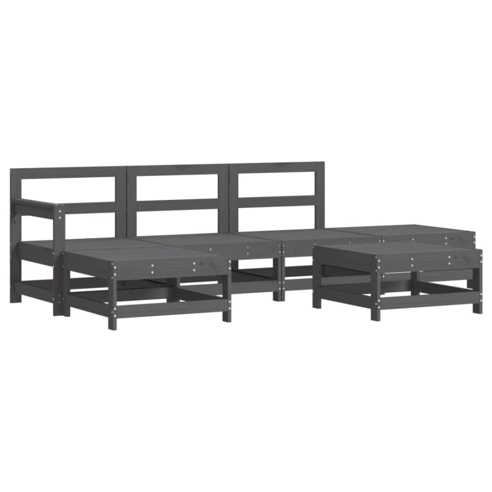 Set mobilier relaxare grădină&perne 6 piese gri lemn masiv pin - 2 | YEO