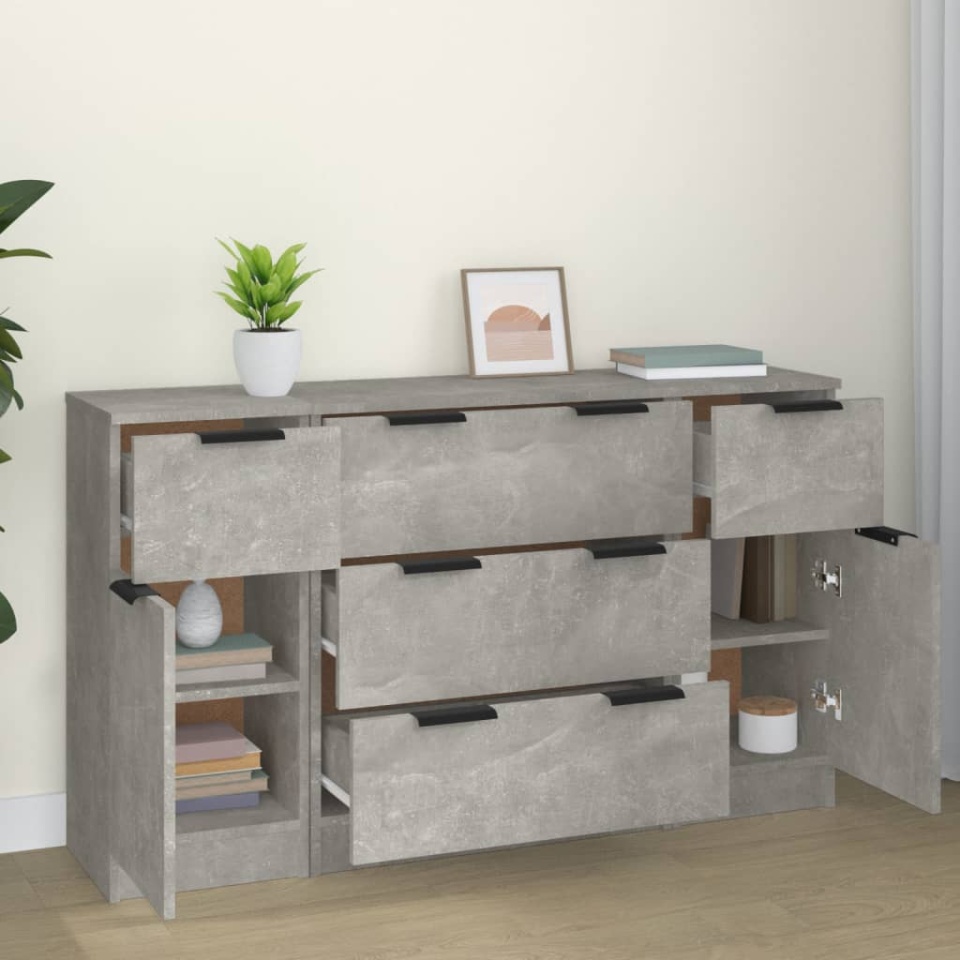 Set servantă, 3 piese, gri beton, lemn prelucrat - 2 | YEO
