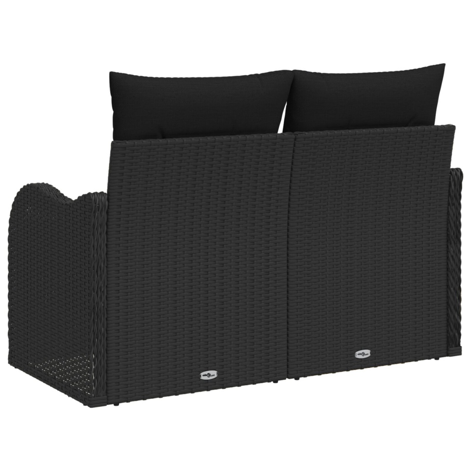 Sofa de grădină cu 2 locuri cu depozitare și perne Poli Rattan Negru - 2 | YEO