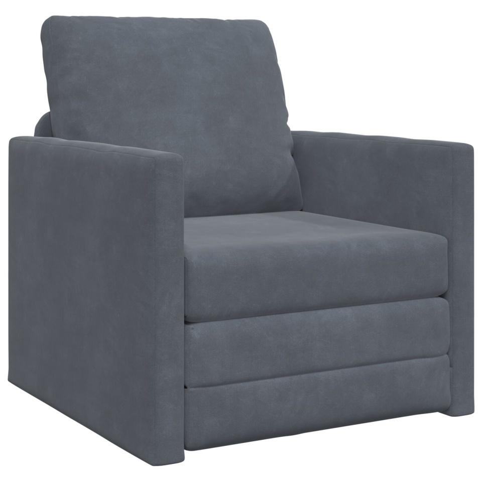 Sofa Floor Individual Convertibil Catifea 74x77x81 cm Gri Închis - 1 | YEO