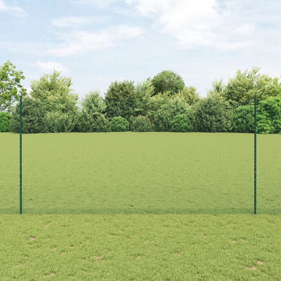Stâlpi de gard 11 pcs U-Channel Verde 160 cm Oțel, Gard hexagonal verde 1.6x25 m Oțel