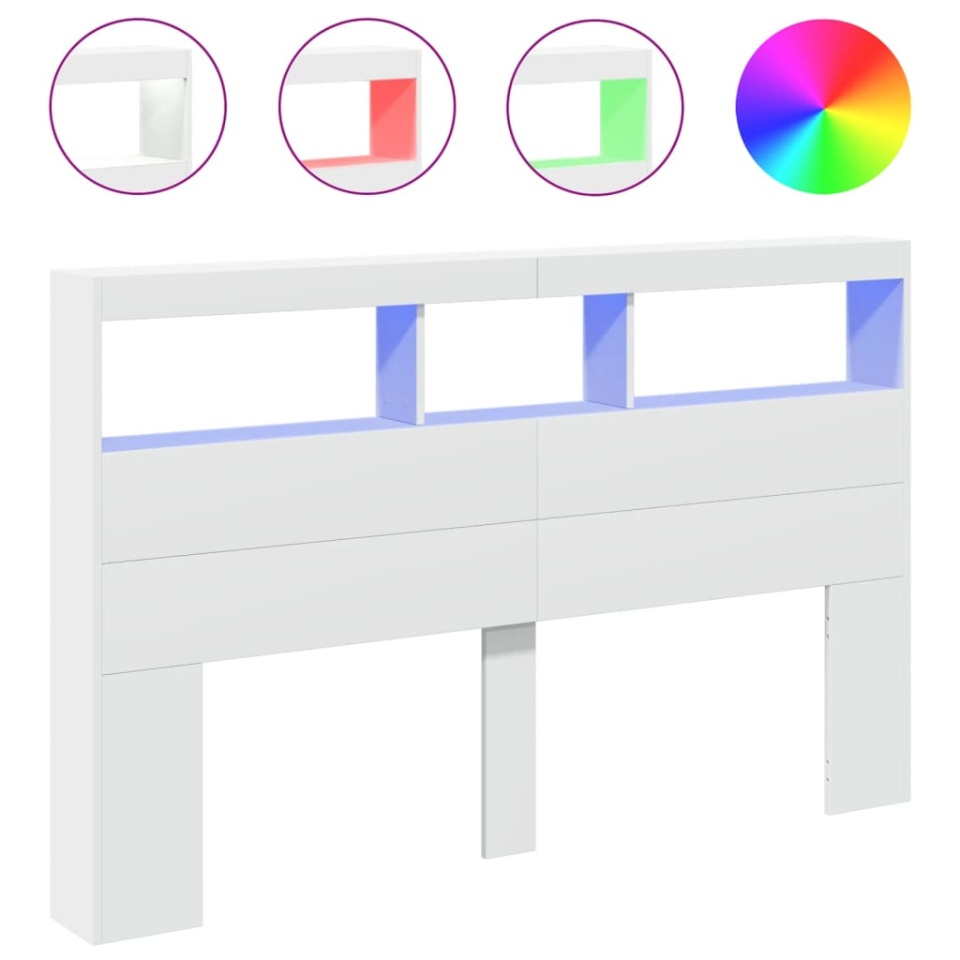 Tăblie cu dulap și LED, alb, 160x17x102 cm - 1 | YEO