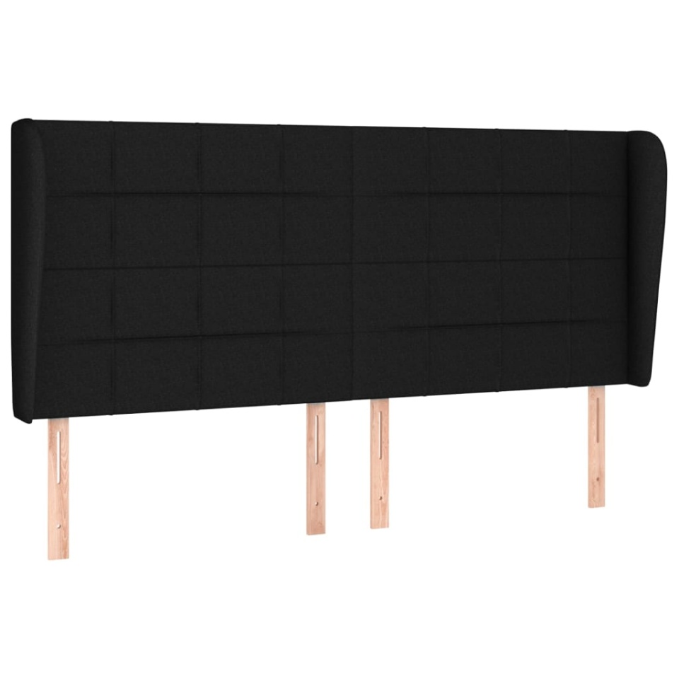 Tăblie de pat cu aripioare, negru, 183x23x118/128 cm, textil - 1 | YEO