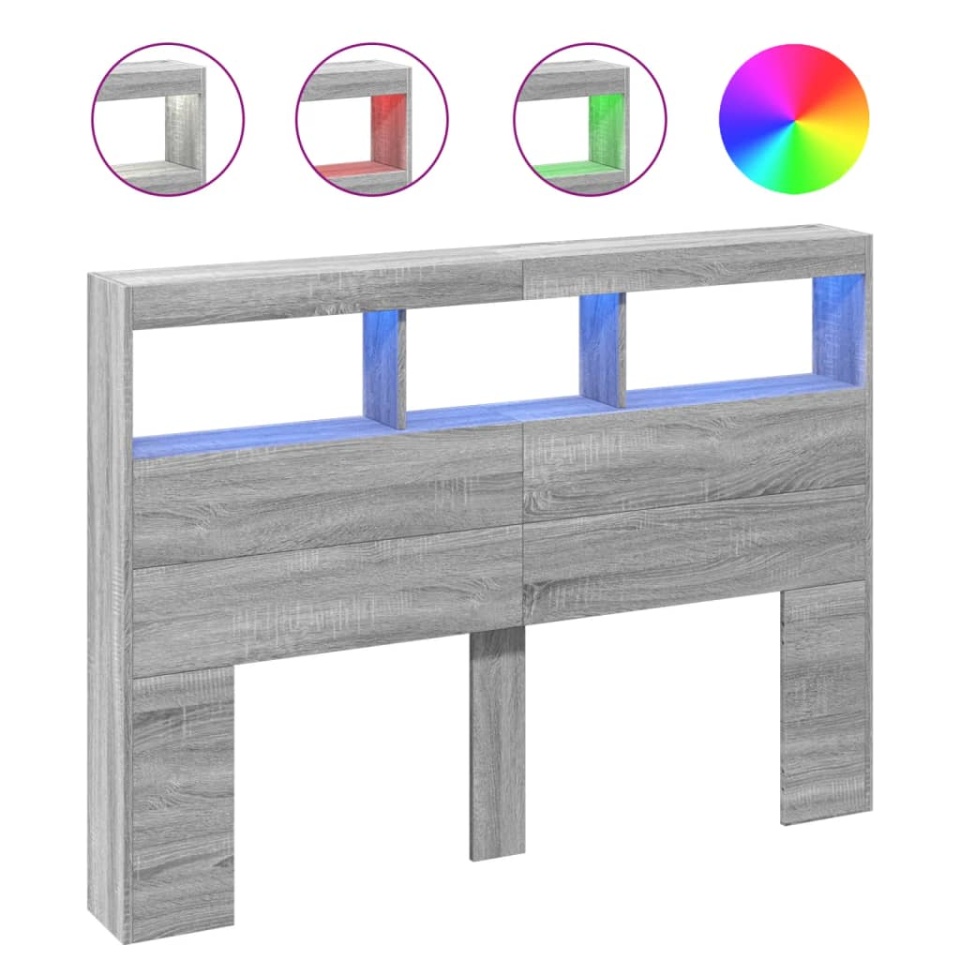Tăblie de pat cu dulap și LED, gri sonoma, 140x17x102 cm - 1 | YEO