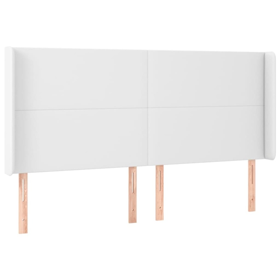 Tăblie de pat cu LED, alb, 183x16x118/128 cm, piele ecologică - 2 | YEO
