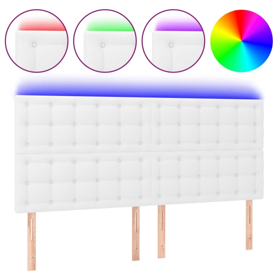 Tăblie de pat cu LED, alb, 200x5x118/128 cm, piele ecologică - 1 | YEO