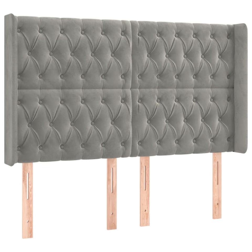 Tăblie de pat cu LED, gri deschis, 147x16x118/128 cm, catifea - 2 | YEO