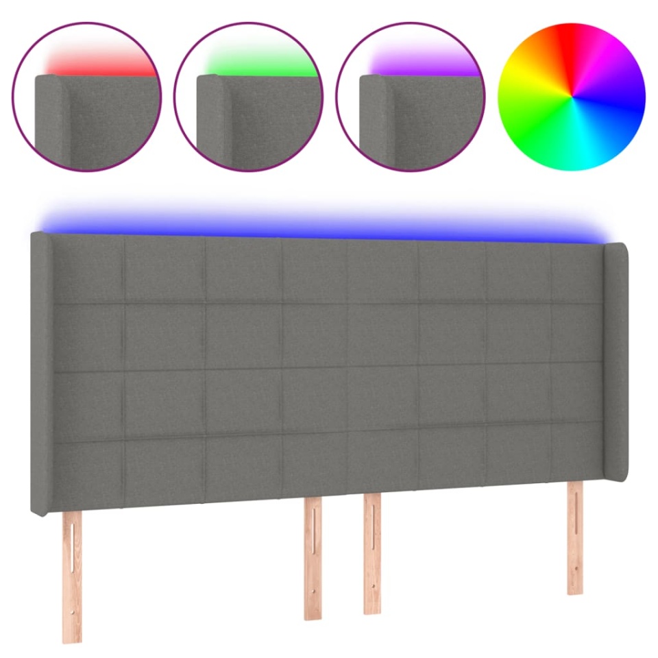 Tăblie de pat cu LED, gri închis, 163x16x118/128 cm, textil - 1 | YEO