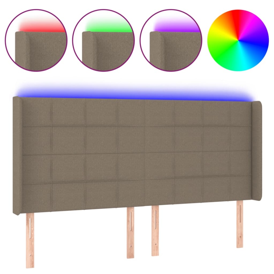 Tăblie de pat cu LED, gri taupe, 183x16x118/128 cm, textil - 1 | YEO