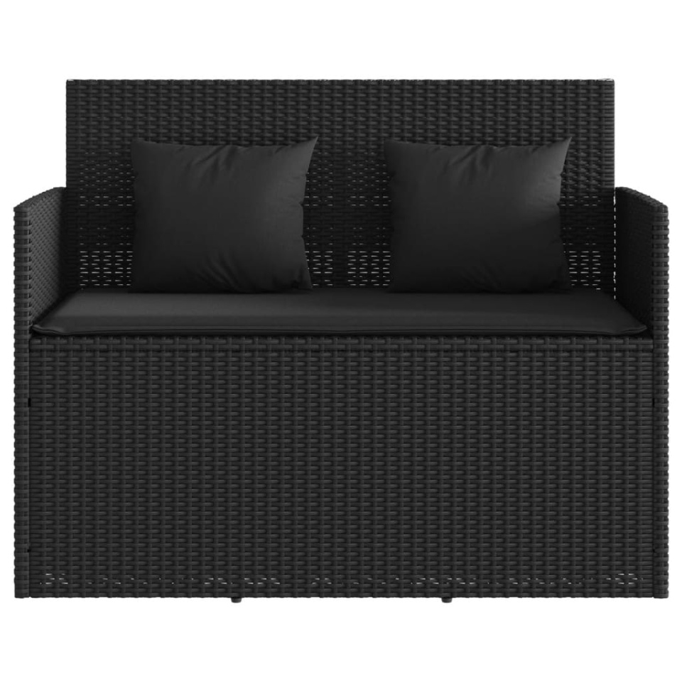 Bancă de grădină cu perne, negru, poliratan - 3 | YEO