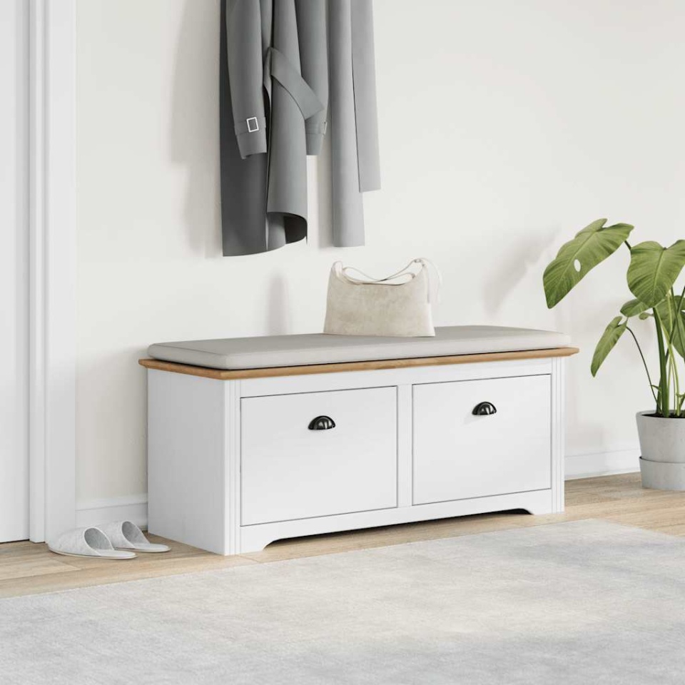 Bancă pentru hol „BODO” albă și maro 114x40x45 cm - 2 | YEO