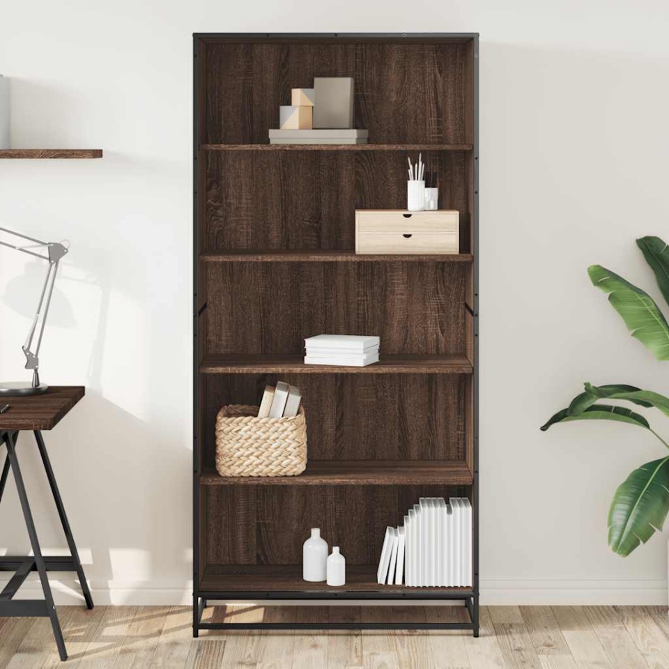Bibliotecă, stejar maro, 80,5x35x170,5 cm, lemn prelucrat - 2 | YEO