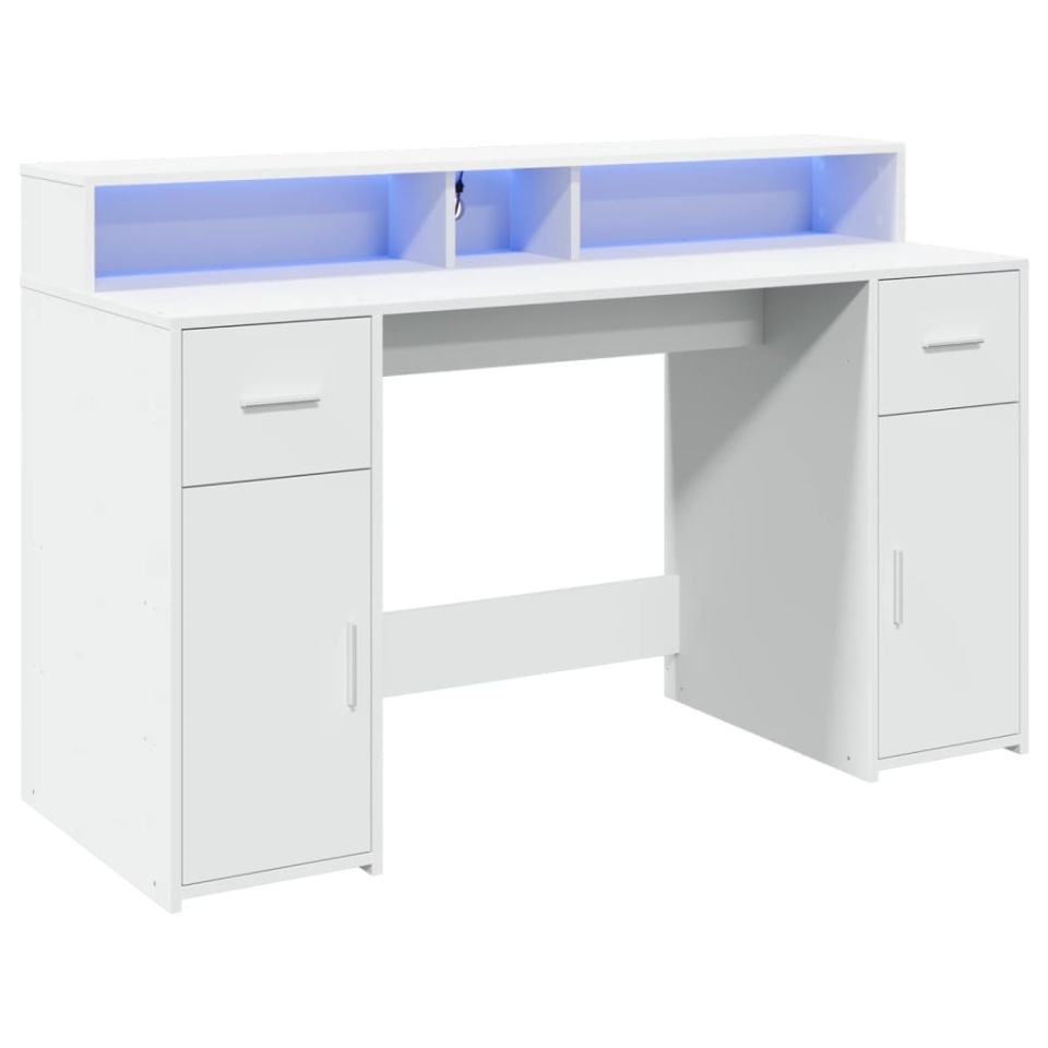 Birou cu lumini LED, alb, 140x55x91 cm, lemn prelucrat - 2 | YEO