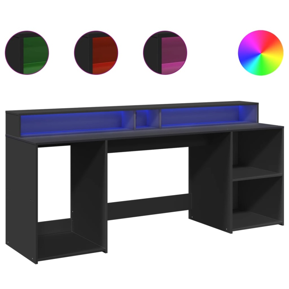 Birou cu lumini LED, negru, 200x55x91 cm, lemn prelucrat - 1 | YEO