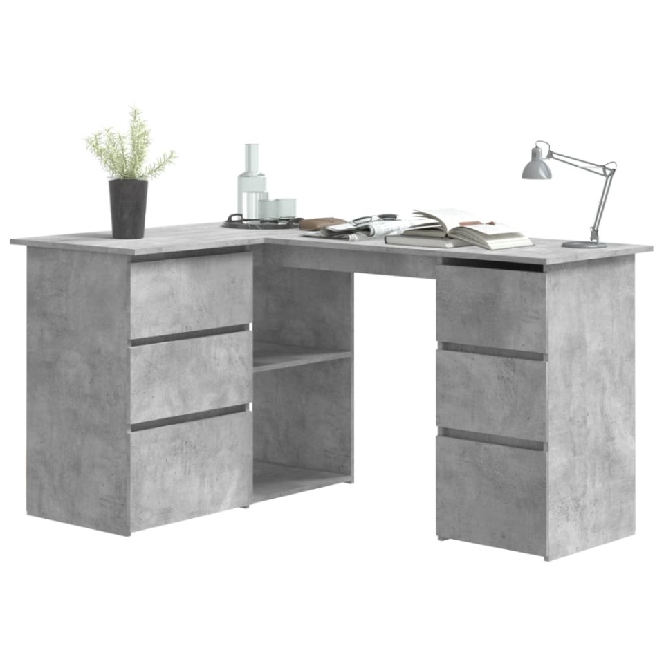 Birou de colț, gri beton, 145x100x76 cm, lemn prelucrat - 2 | YEO