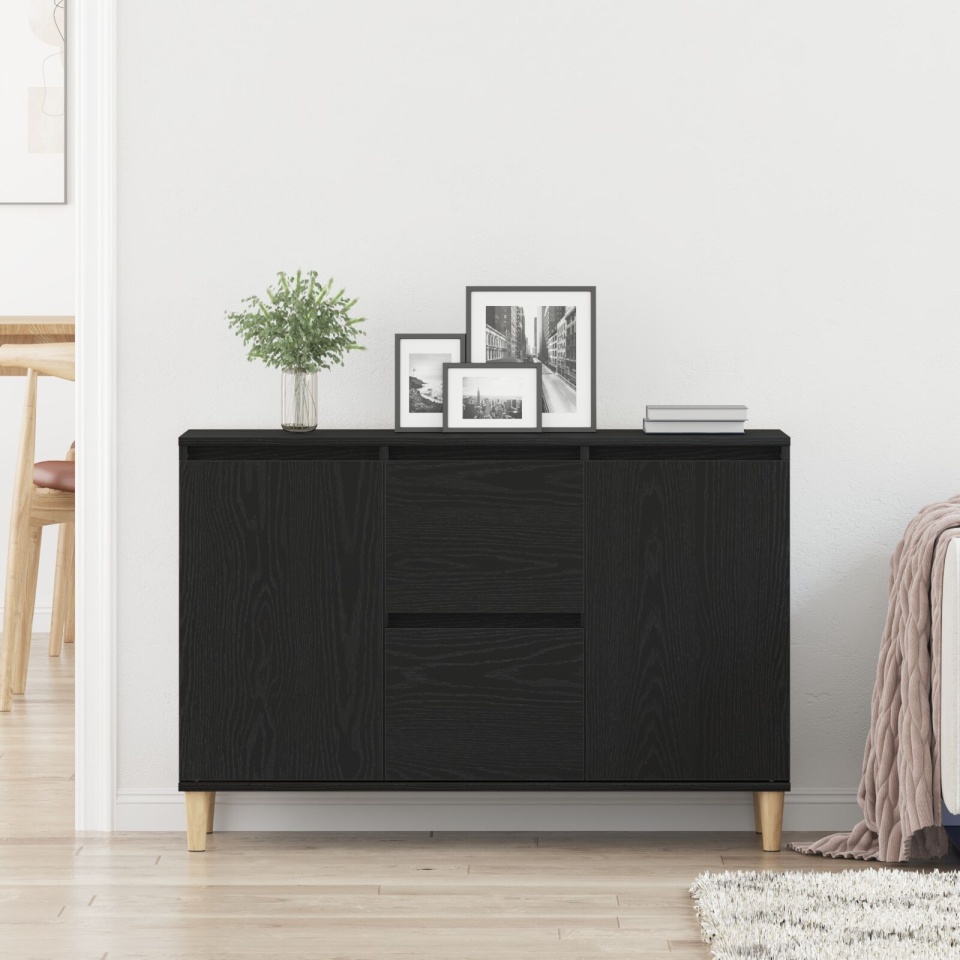 Bufet Negru Stejar 101x35x60 cm din Lemn Ingineresc - 3 | YEO