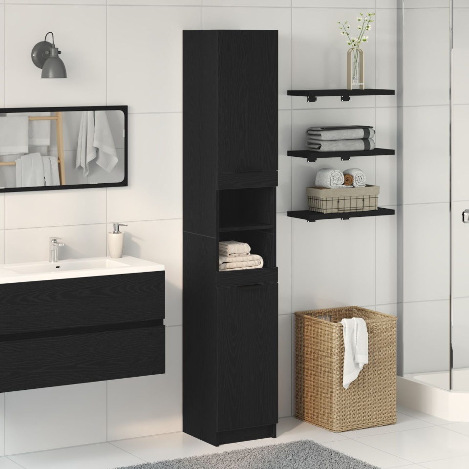 Cabinet de baie din stejar negru - 32x34x188.5 cm