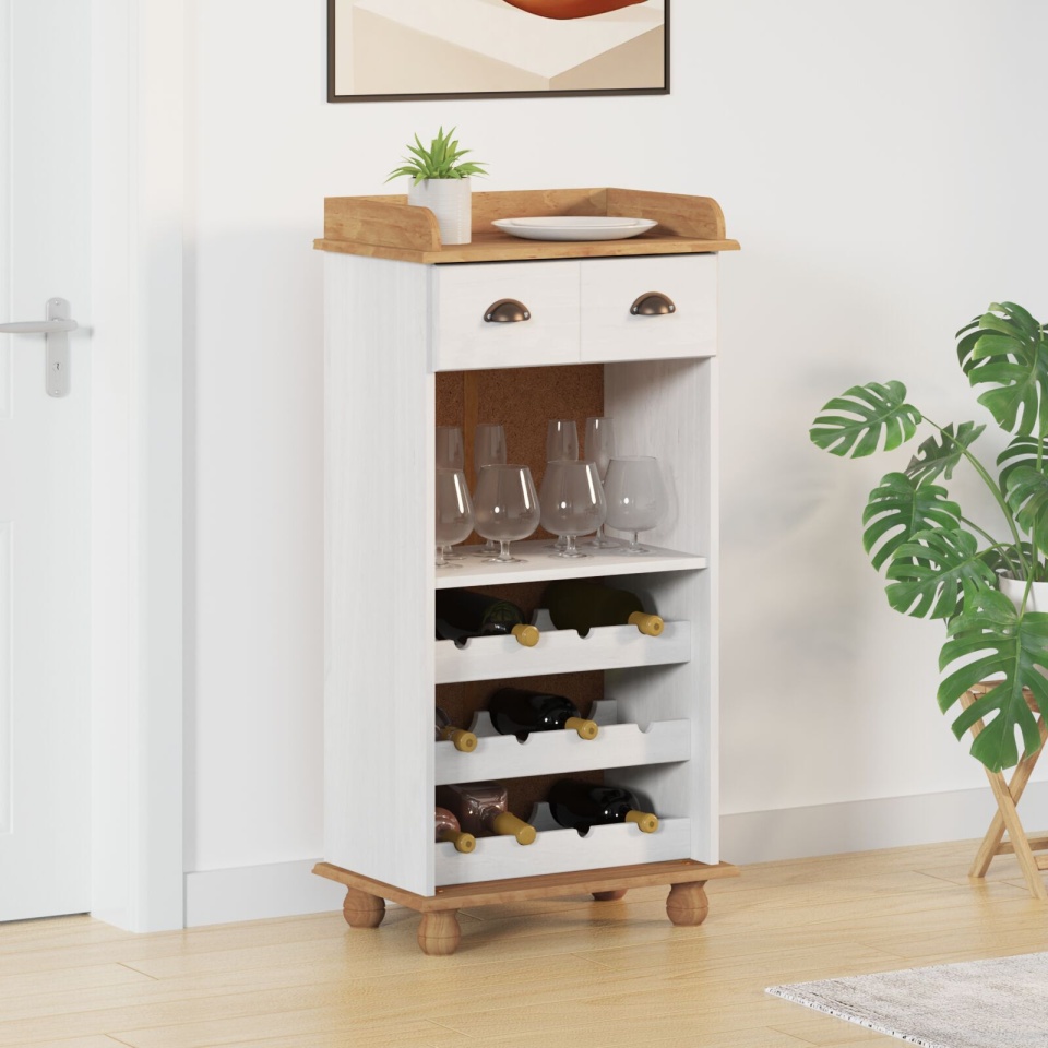 Cabinet de vin ASKIM cu 12 suporturi pentru sticle Alb Lemn solid din pin - 2 | YEO