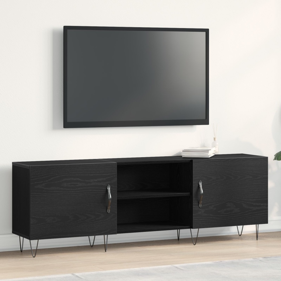 Cabinet TV Negru Stejar 150x30x50 cm Lemn prelucrat