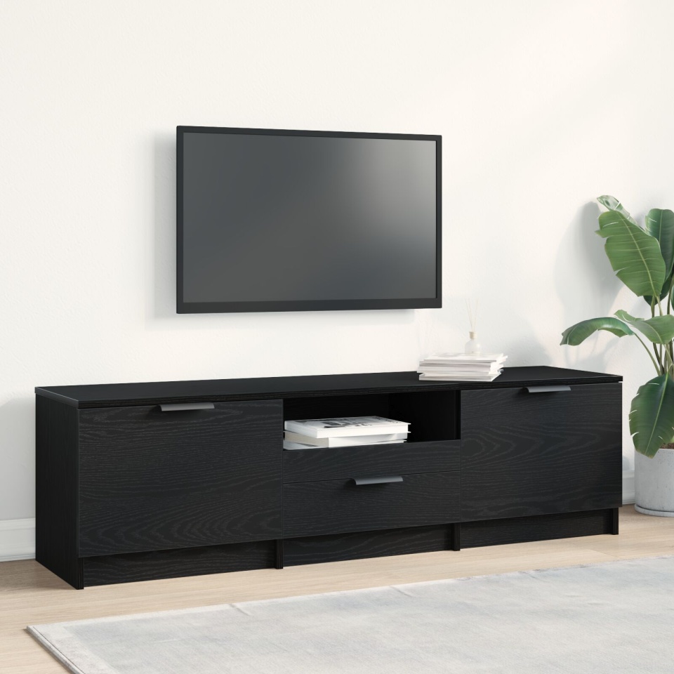 Cabinet TV - Stejar Negru - 140x35x40 cm - Fabricat din Lemn Ingineresc