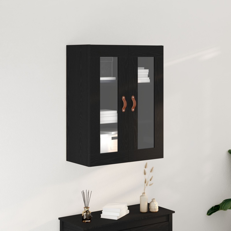 Cabinete de perete cu uși din sticlă Stejar negru 69,5x34x90 cm