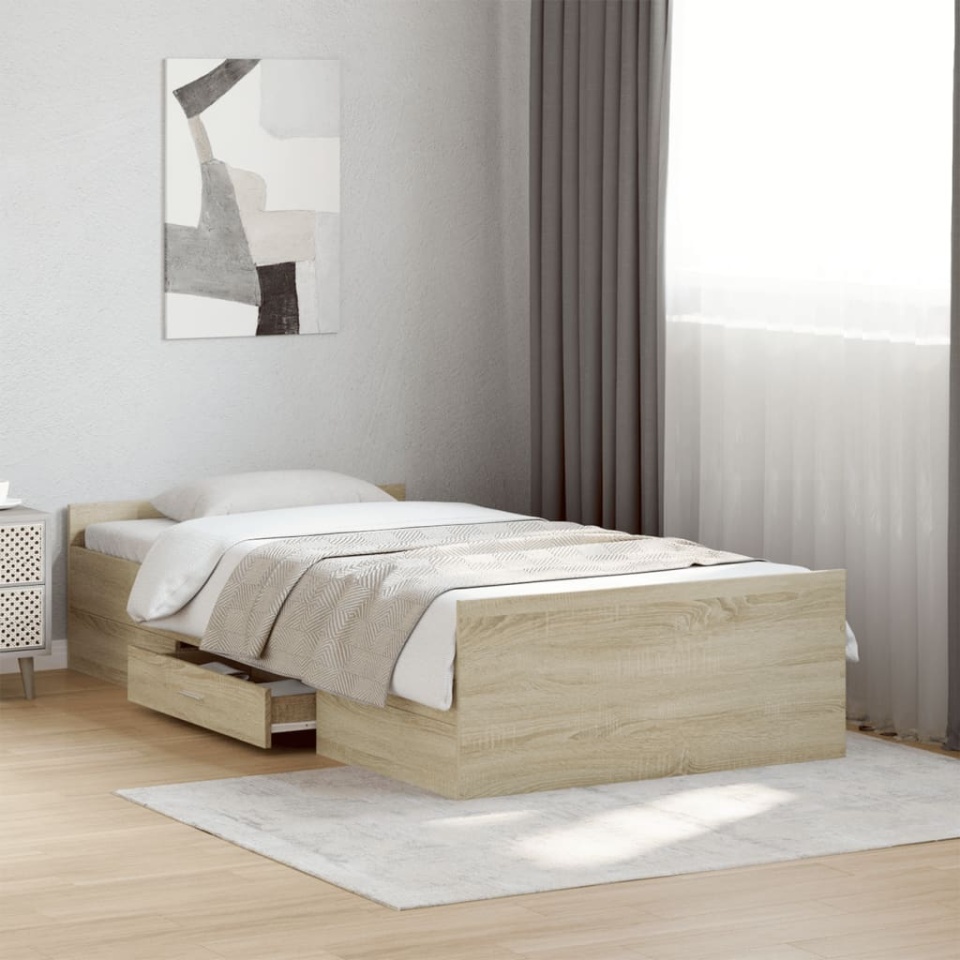 Cadru de pat cu sertare stejar sonoma 75x190 cm lemn prelucrat