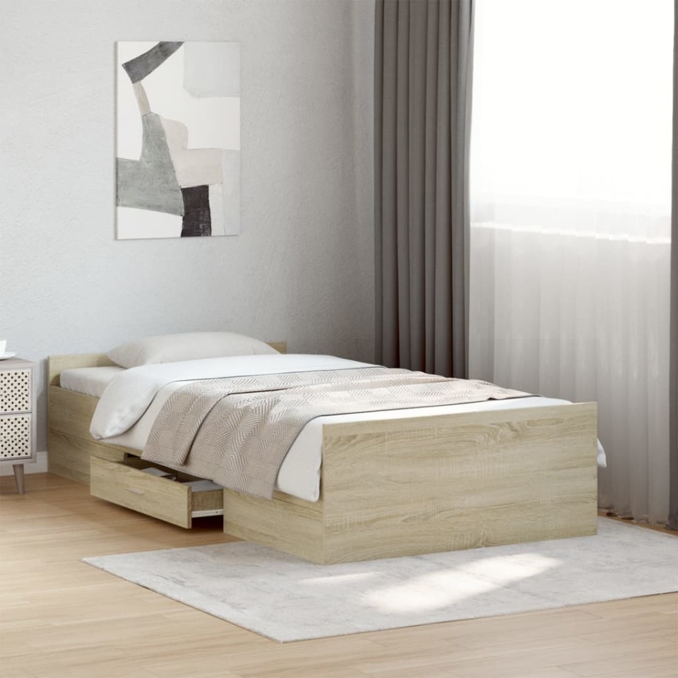 Cadru de pat cu sertare stejar sonoma 90x190 cm lemn prelucrat