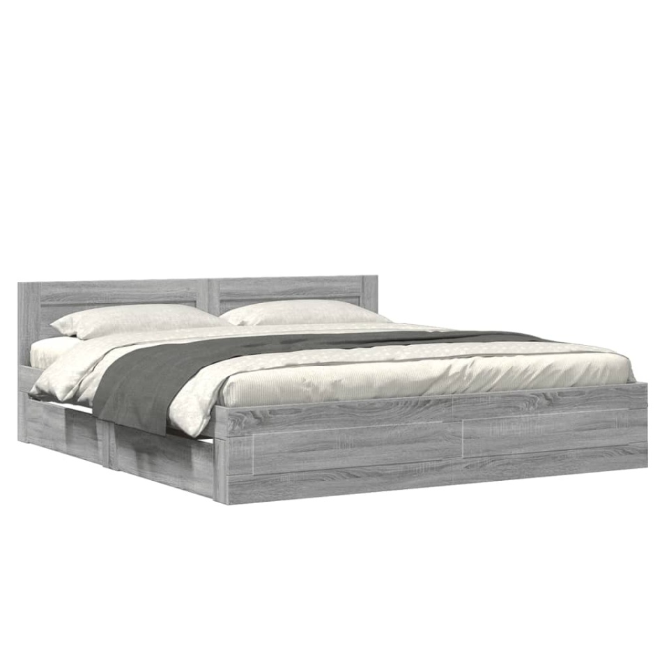 Cadru de pat cu tăblie gri sonoma 180x200 cm lemn prelucrat - 1 | YEO