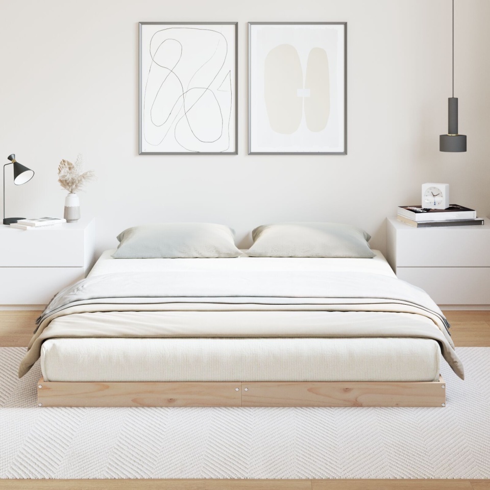 Cadru de pat de podea, alb, 160x220 cm, lemn masiv de pin - 3 | YEO