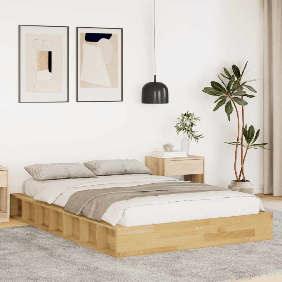 Cadru de pat fără saltea 120x200 cm din lemn masiv de stejar