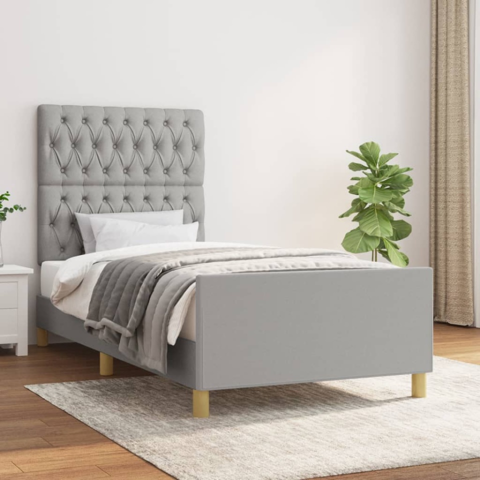 Cadru de pat fără saltea, gri deschis, 90x190 cm, textil