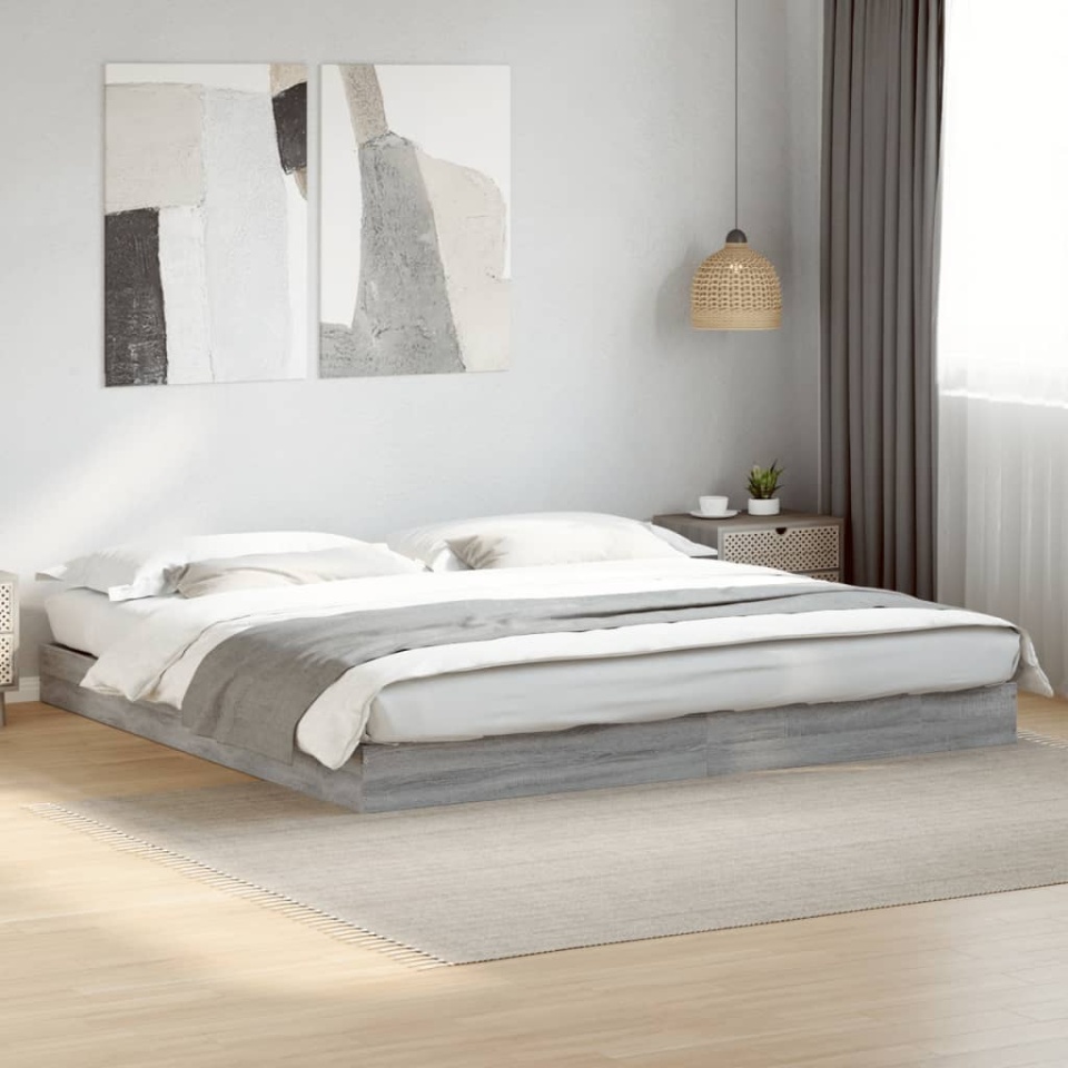 Cadru de pat fără saltea Gri Sonoma 180x200cm Lemn prelucrat
