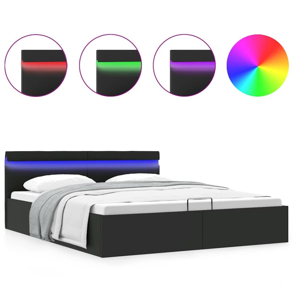 Cadru de pat hidraulic cu ladă LED negru 180 x 200 cm piele eco - 1 | YEO