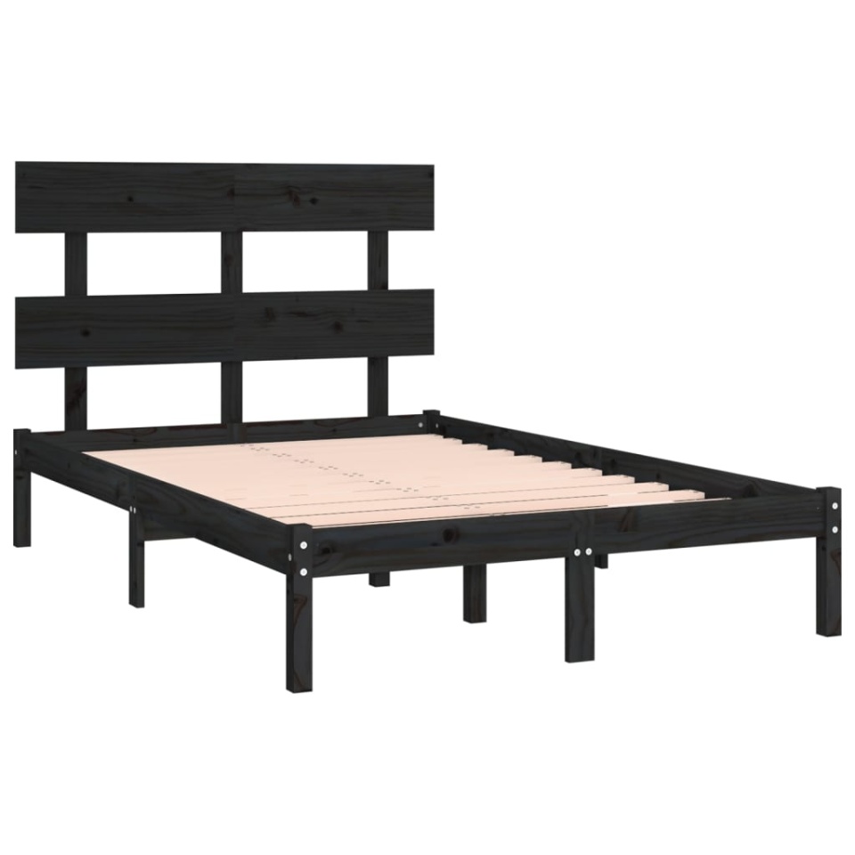 Cadru de pat, negru, 140x190 cm, lemn masiv - 3 | YEO