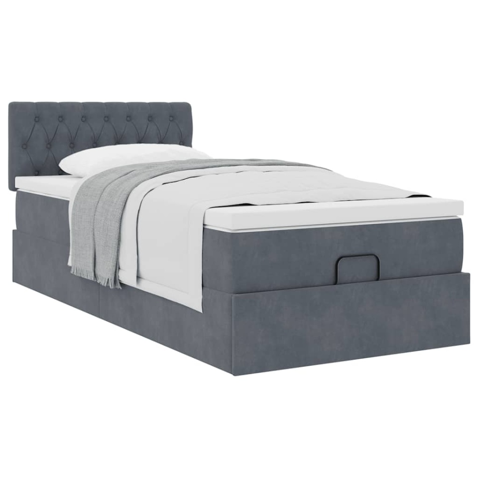Cadru de pat otoman cu saltea catifea gri închis 90x200cm - 3 | YEO
