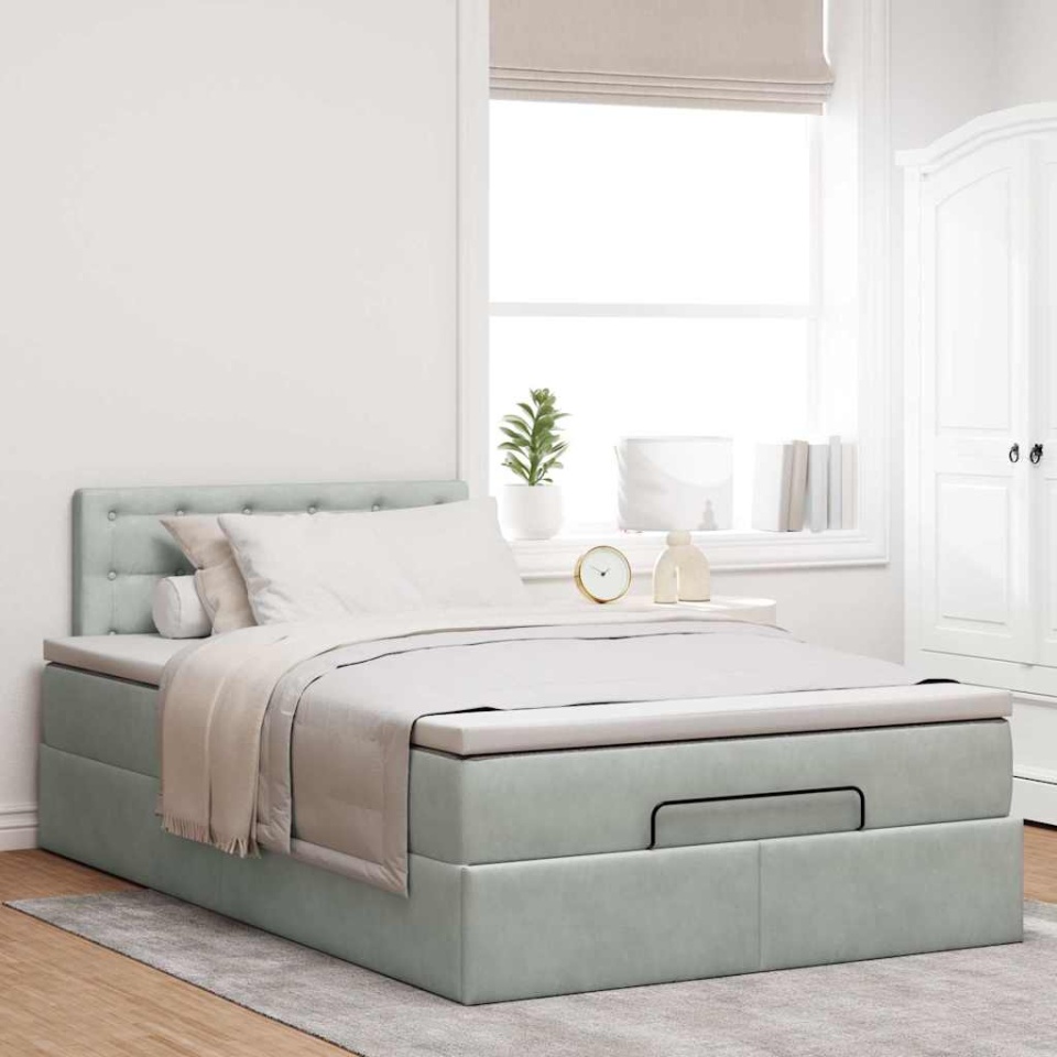 Cadru de pat otoman cu saltea Gri deschis 120x200cm catifea - 3 | YEO